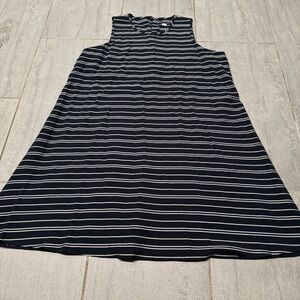 TOMMY HILFIGER Black White Striped Sleeveless Flare Mini Dress Size 14 NWOT